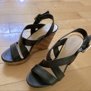 Jessica Simpson black leather platforms, size 6.5,excellent condition